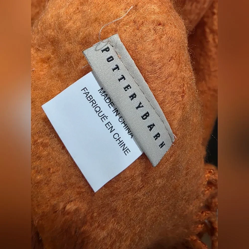 Pottery Barn Orange Mohair Style Throw  55x80 Acrylic